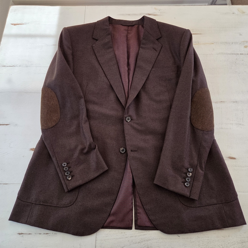 Piacenza Bespoke 100% Italian Wool Blazer Sport Coat With Elbow Patches 46R